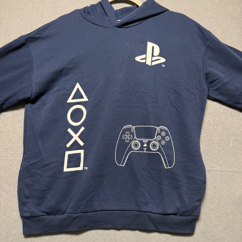 PlayStation Navy Blue Graphic Hoodie Gamer PS5‎ Controller Symbols Size 18